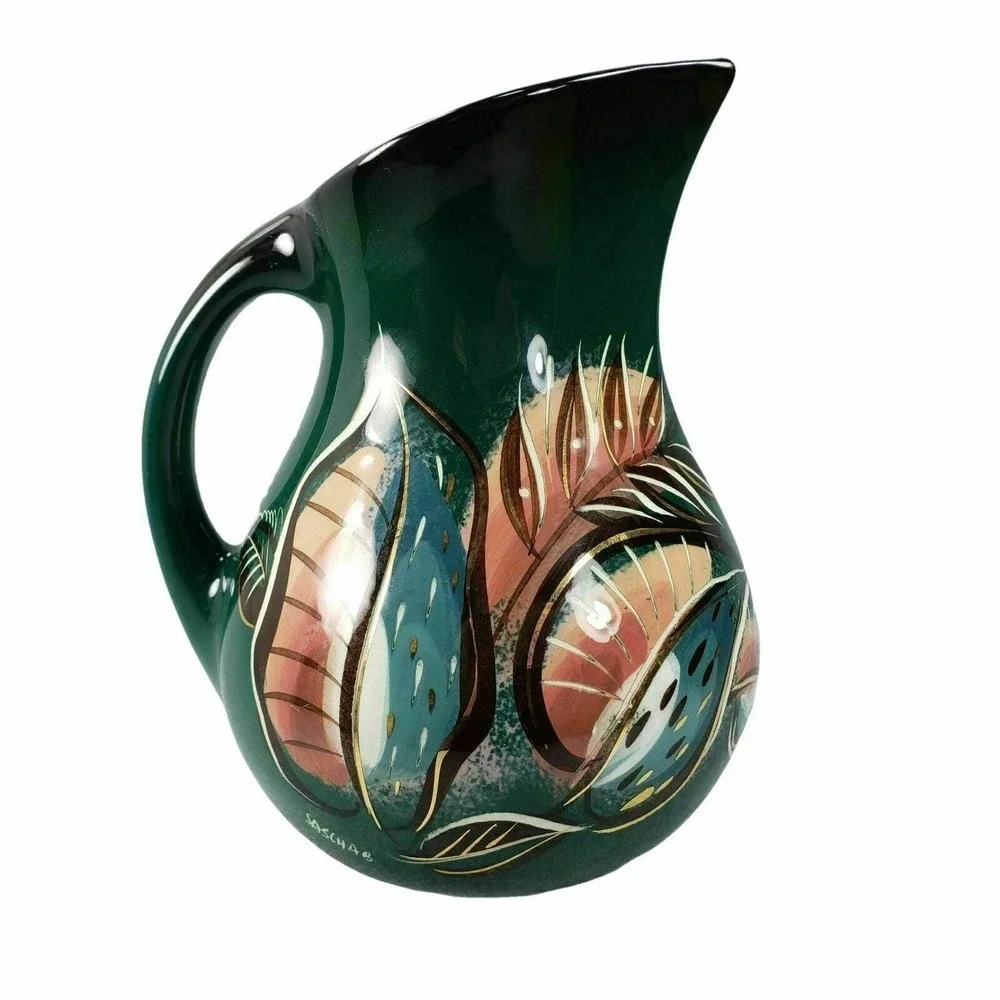 Sascha Brastoff Pitcher Handpainted Art Pottery Abstract Mid Century Modern USA